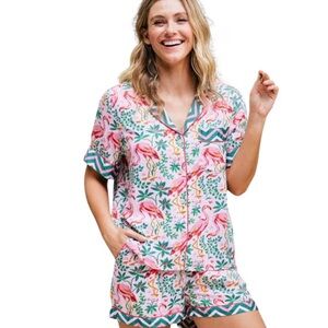 Printfresh Pink Flamingo Short Pajama Set Eco-Satin NWT